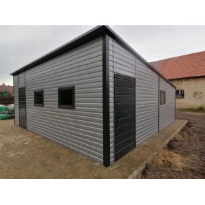Liderstal Einzelgarage Basic 700x700 cm. Aluminium-Blechwände, graphitfarbenes Pultdach & Schwingtor. Fertiggarage.