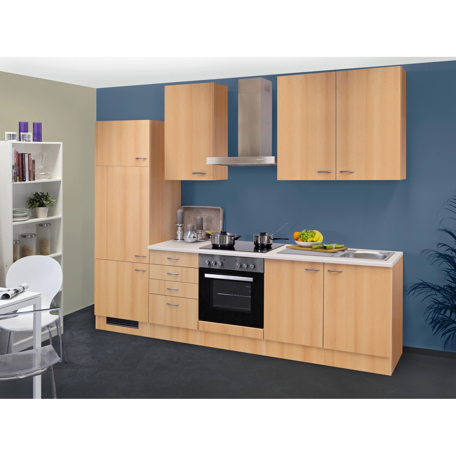 Flex-Well Classic Küchenzeile/Küchenblock Nano 270 cm Buche Nachbildung