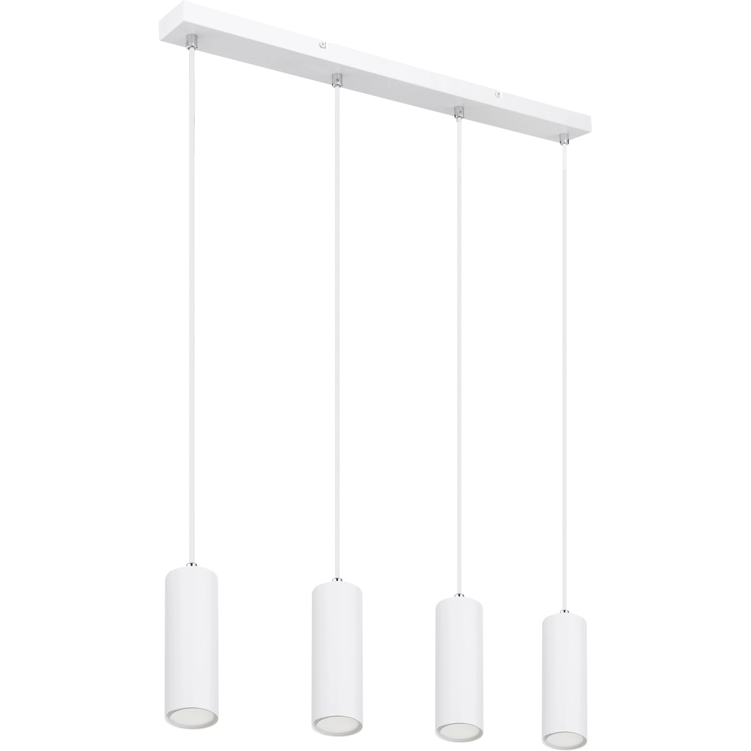 Weiße, 4-flammige Globo Pendelleuchte Robby für GU10 Leuchtmittel. Moderne Hängeleuchte aus Metall.