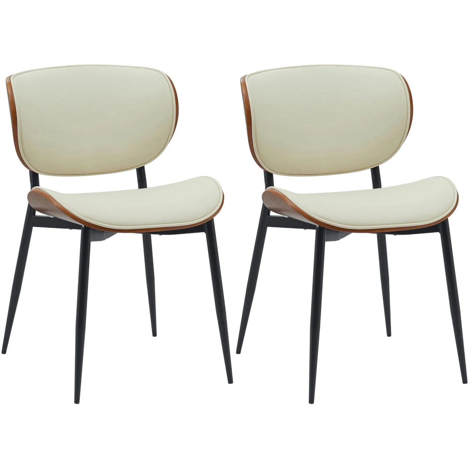 DELUKE 2er Set Esszimmerstuhl DUVAN Kunstleder Walnuss/creme 50x54x80cm Essstühle Esszimmerstühle Küchenstühle Wohnzimmerstühle