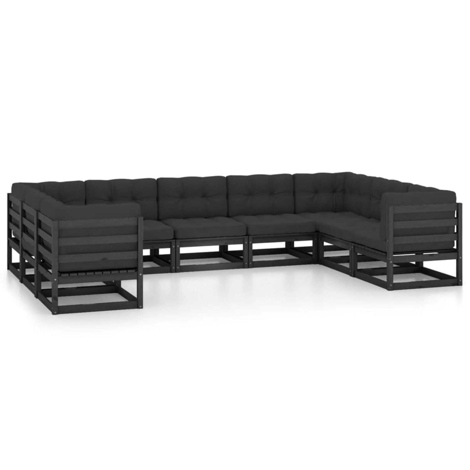 9-tlg. Garten-lounge-set Mit Kissen Schwarz Massivholz Kiefer günstig online kaufen