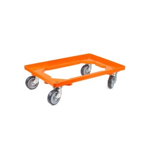 Oranger PROREGAL Transportroller für Euroboxen mit Gummirädern, 2 Lenk- und 2 Bremsrollen, Traglast 300 kg.