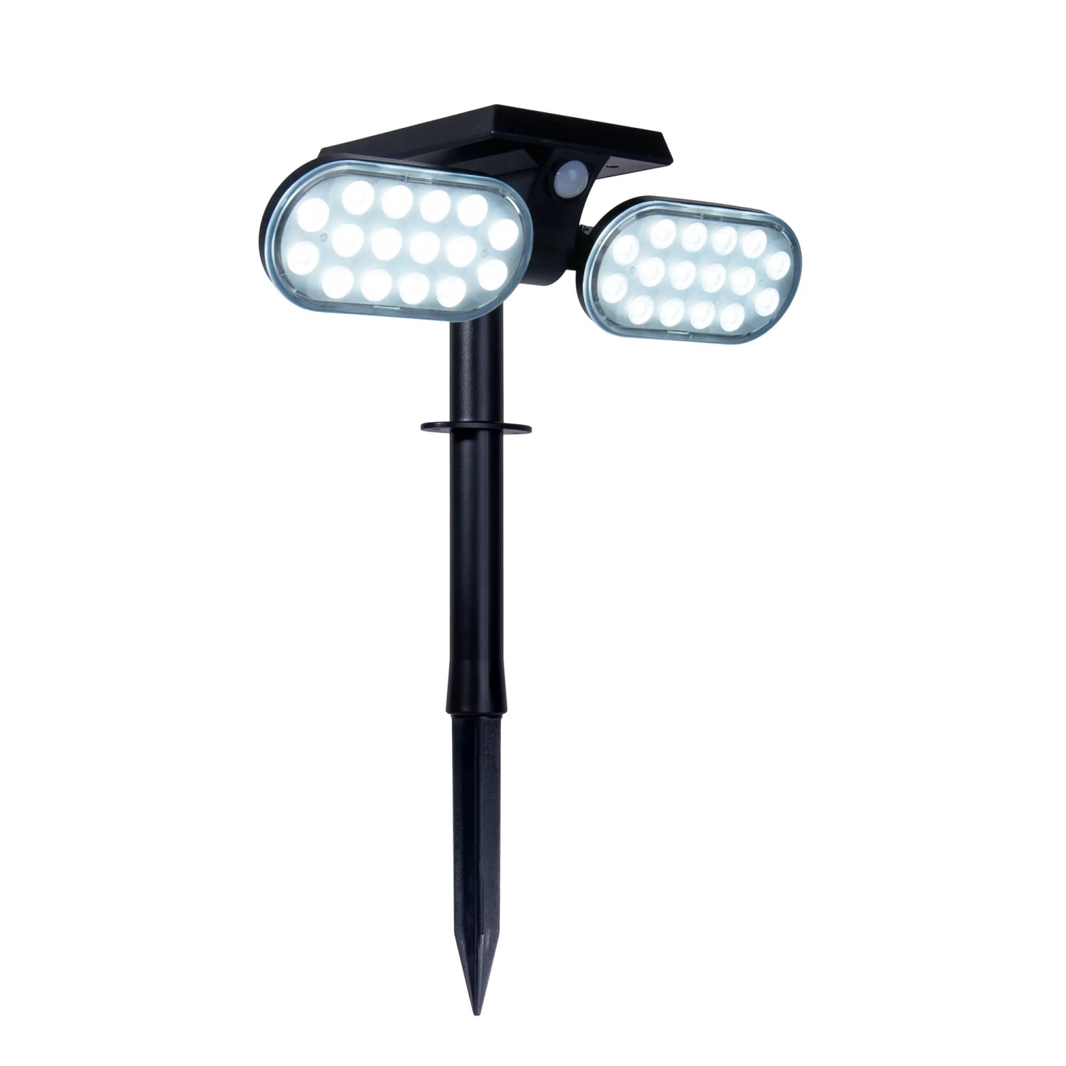 Schwarzer LED Solarstrahler Paco mit Erdspieß für den Garten.