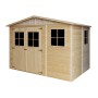 Timbela Gartenhaus M334 aus Holz, 6,03 m², mit Doppeltür und Fenstern.