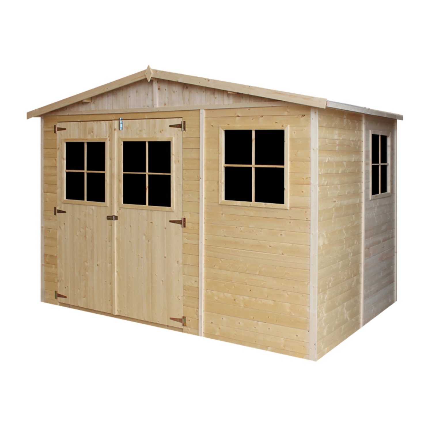Timbela Gartenhaus M334 aus Holz, 6,03 m², mit Doppeltür und Fenstern.