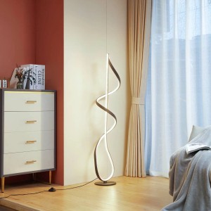 Moderne LED Stehlampe Rodado in Schwarz, spiralförmiges Design für Wohnzimmer.