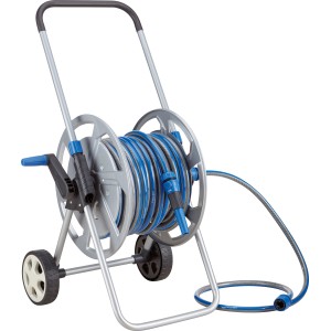 LUX Metall-Schlauchwagen-Set mit 25 m Schlauch, Spritze und Anschlussgarnitur. Gartenschlauchwagen für die Gartenbewässerung.