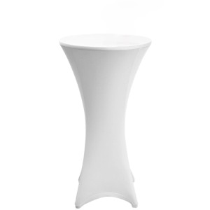 Weiße Beautissu Stretch Stehtischhusse für Bistrotische ø80-85cm, elegant und passgenau.