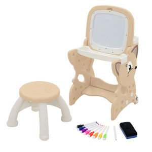 Joyz 3in1 Spieltisch Braun mit LCD-Tafel Kinderhocker und Zubehör