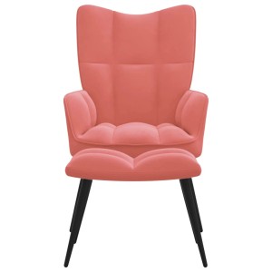 Rosa Relaxsessel mit Hocker aus Samt, modernes Design für Wohnzimmer oder Lesezimmer.