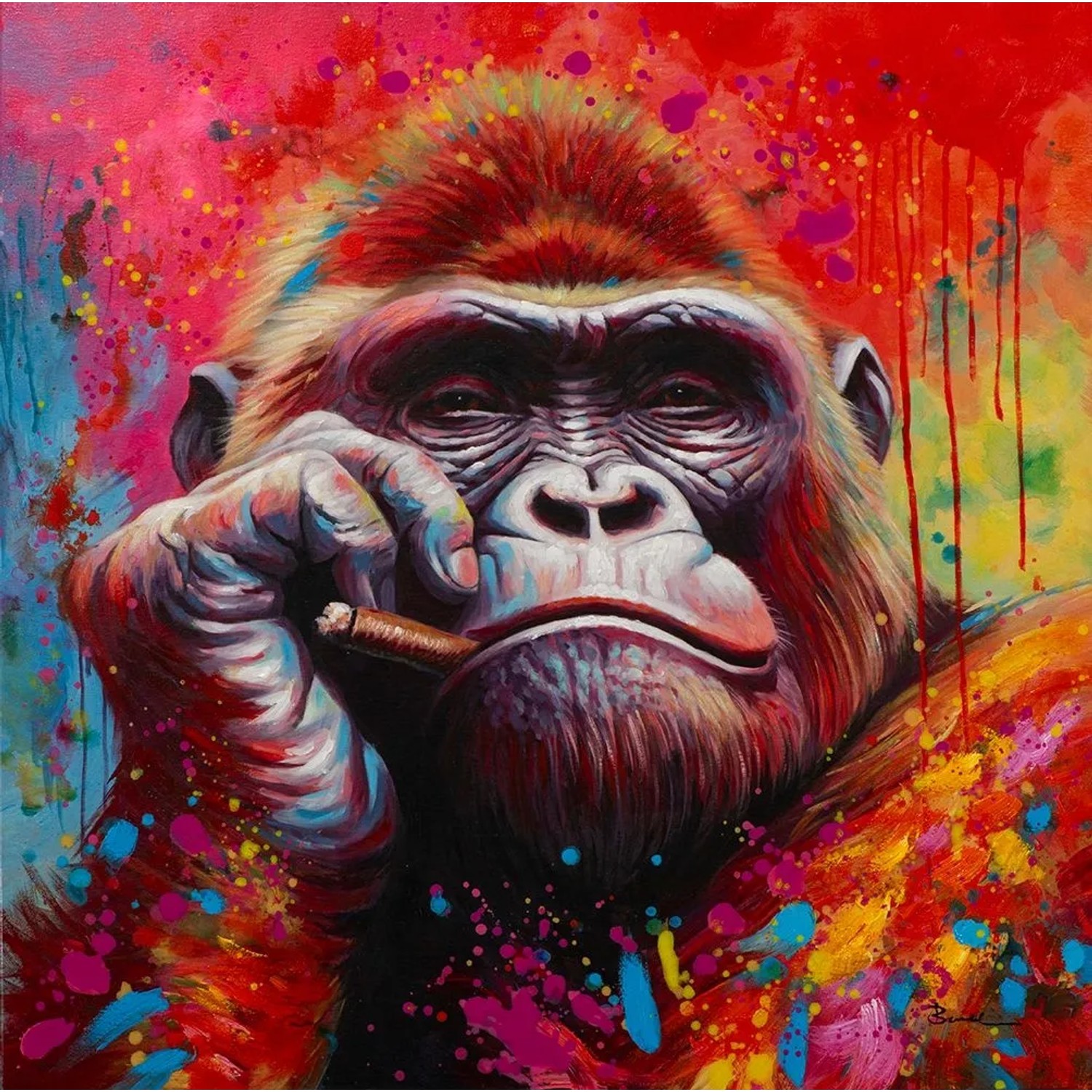 Art Universe Leinwandbild Smoking Gorilla 90 x 90 cm