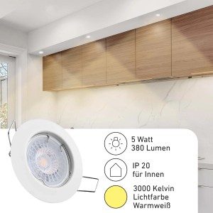 Oktaplex 12er Set Einbauleuchte Sedan Stufenlos Dimmbar Warmweiß 3000K 380lm 5W Weiß Deckenspot