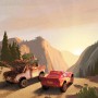 Komar Vliesfototapete mit Lightning McQueen und Hook im Sonnenuntergang. Cars Fototapete.