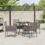 Graue 5-tlg. vidaXL Garten Essgruppe aus Poly Rattan mit Tisch und vier Stühlen.