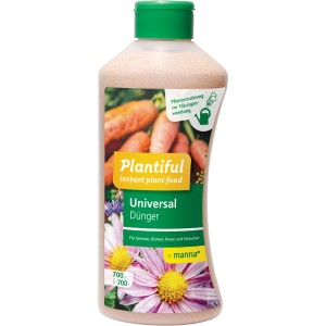 Flasche Manna Plantiful Universal Dünger 700g für Gemüse, Blumen und Sträucher.