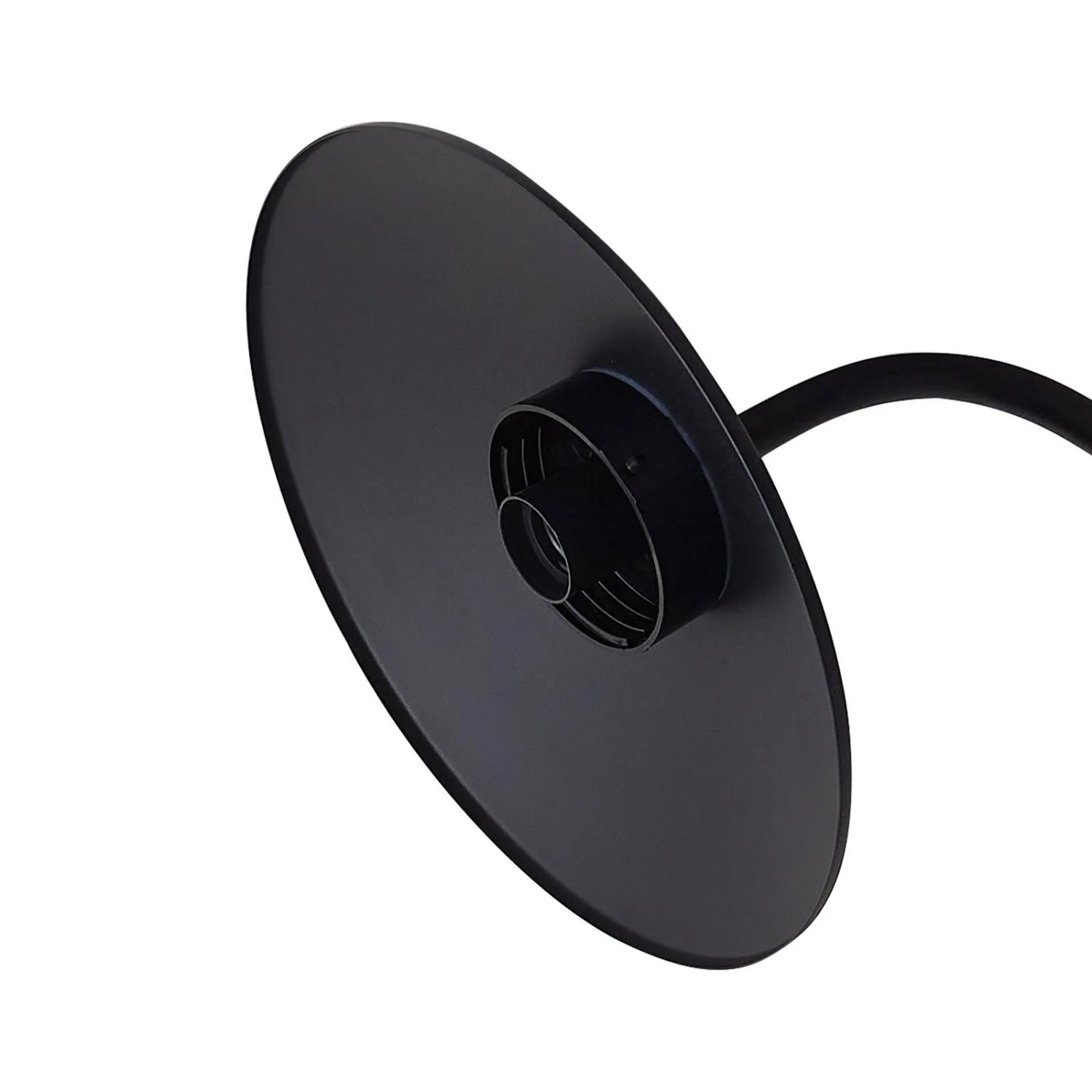 Schwarze Lindby Virane LED Solar-Außenleuchte aus Aluminium, Detailansicht runder Kopf und Arm.