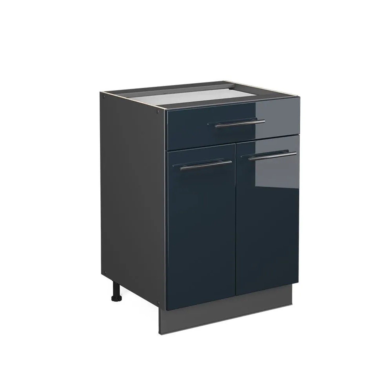 Vicco Küchenunterschrank Fame-Line DunkelBlau Hochglanz Anthrazit 60 cm mit Schublade ohne Arbeitsplatte