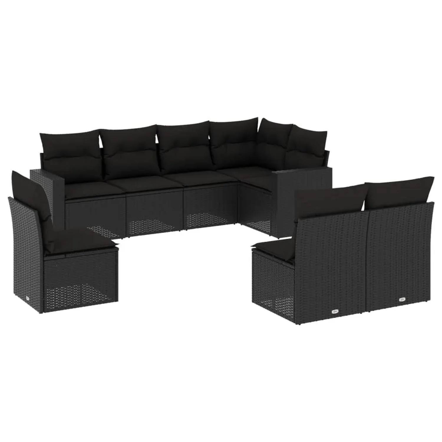 vidaXL 8-Tlg Garten-Sofagarnitur mit Kissen Schwarz Poly Rattan 3251402