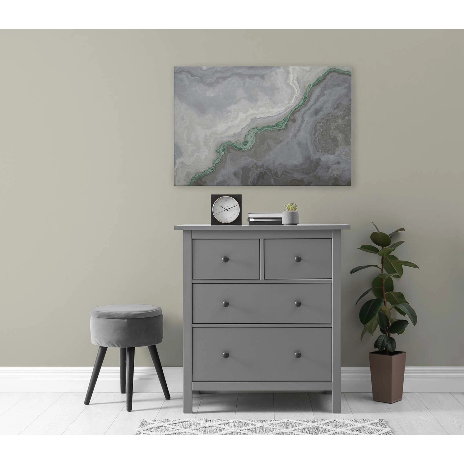 Bricoflor Marmor Grün Bild Für Schlafzimmer Und Büro Deko Wandbild Elegant In 90 X 60 Cm Leinwandbild In Marmoroptik Gra
