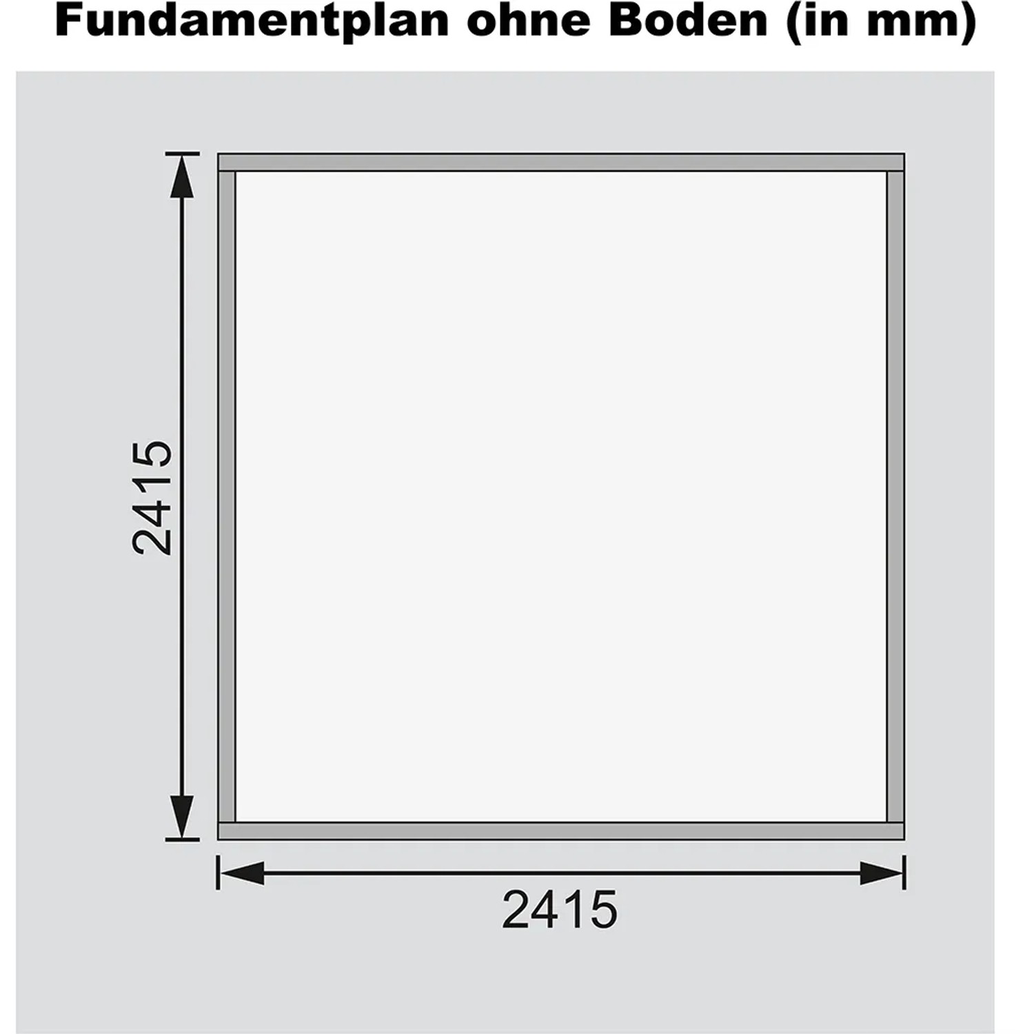 Fundamentplan des Karibu Holz-Gartenhauses Sitten 4, 242x242 cm, ohne Boden.