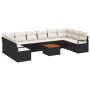 vidaXL Garten-Sofa-Set, 11-teilig, schwarz, Poly Rattan mit Kissen und Tisch.