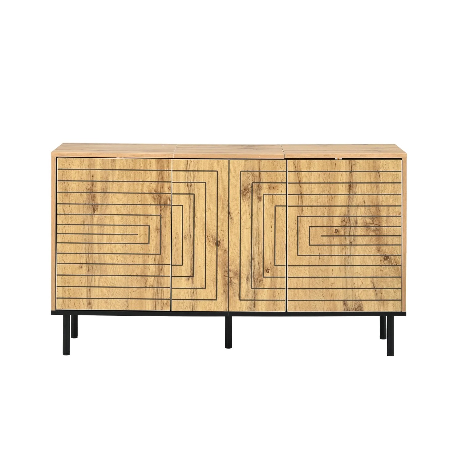 Merax Sideboard 120x35x68 cm Holzoptik Wellenmuster 3 Türen