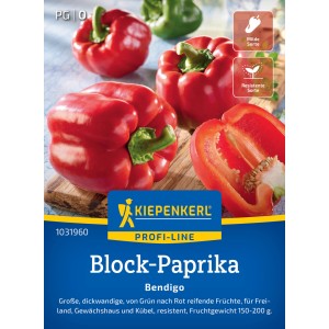 Kiepenkerl Paprika Bendigo: Rote, reife Paprika und eine angeschnittene Paprika.