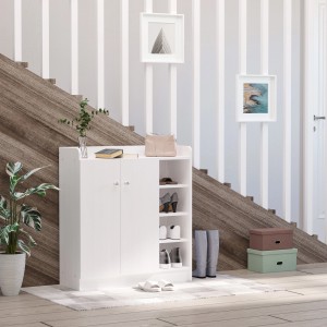 Weißer HOMCOM Schuhschrank mit 2 Türen und 4 Fächern. Schuhkommode aus Spanplatte und MDF.