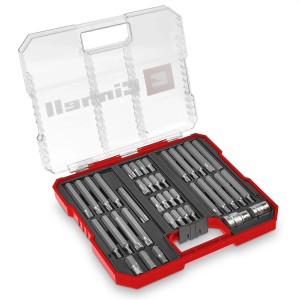Einhell KFZ-Bit-Set XL-Case, 40-teilig, mit Bits und Adaptern in roter Aufbewahrungsbox.