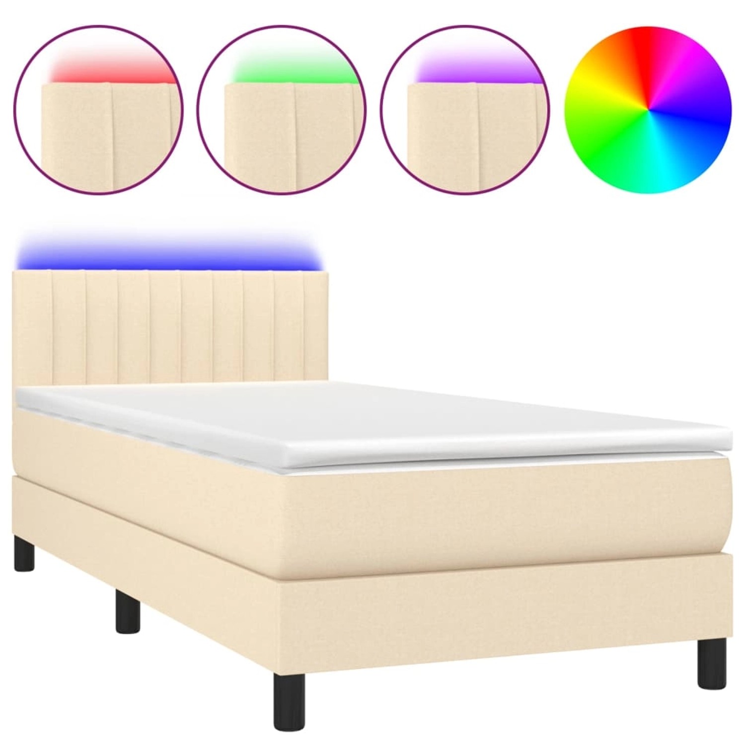 vidaXL Boxspringbett mit Matratze & LED Creme 90x190 cm Stoff 3133282 günstig online kaufen