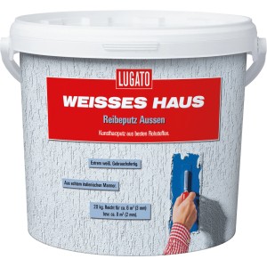Eimer Reibeputz Weisses Haus Aussen, 20kg, 3mm Körnung. Fassadenputz mit Marmor für Aussen.