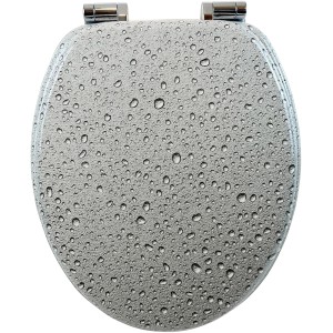 Sanfino WC-Sitz Gray Splash: Toilettendeckel aus Holz mit Absenkautomatik und Wassertropfen-Design.