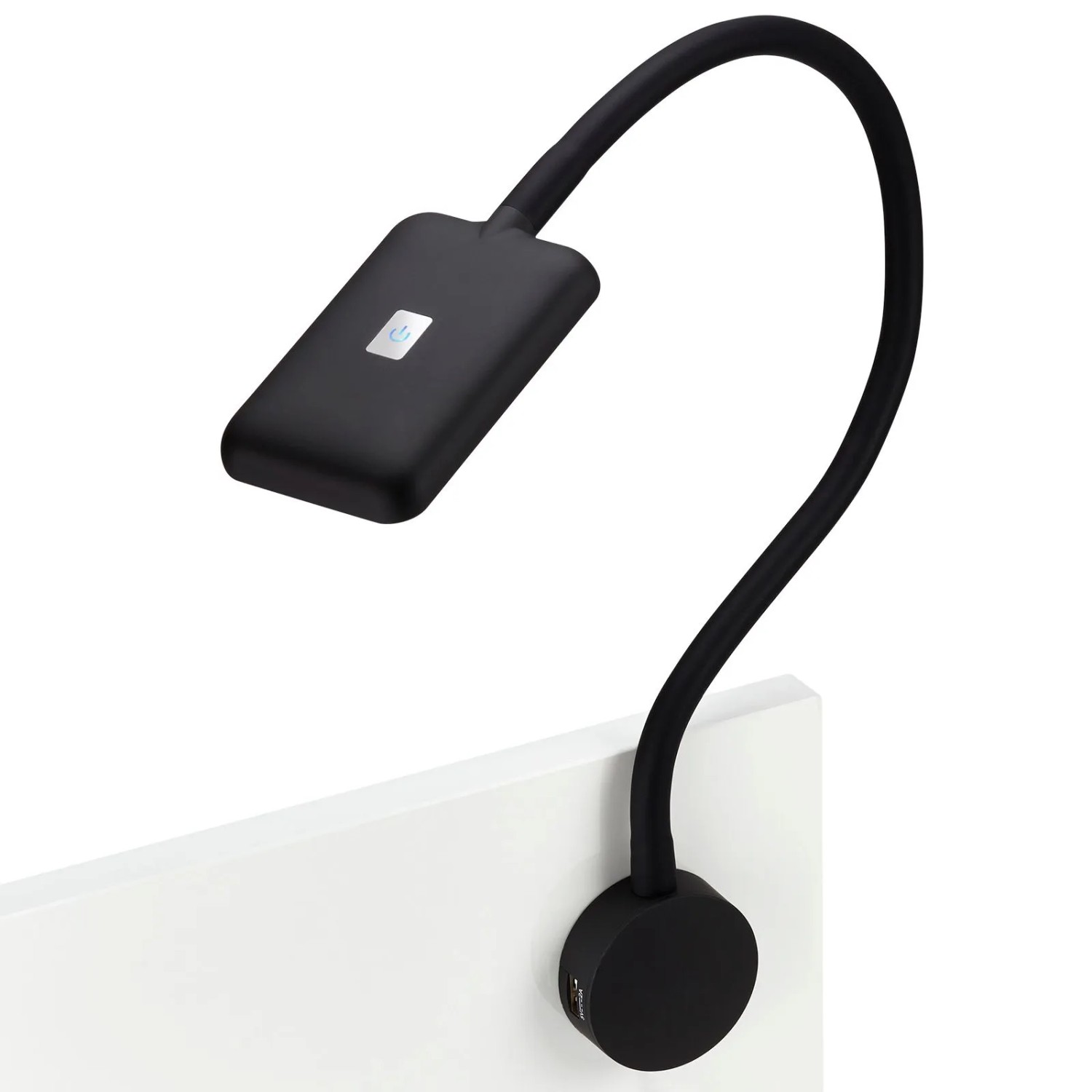 SOTECH JUNKER Lighting LED Bettleuchte Leseleuchte FIORE Schwarz mit Flexiblem Leuchtenarm 2x USB Anschlüssen und Touchs...