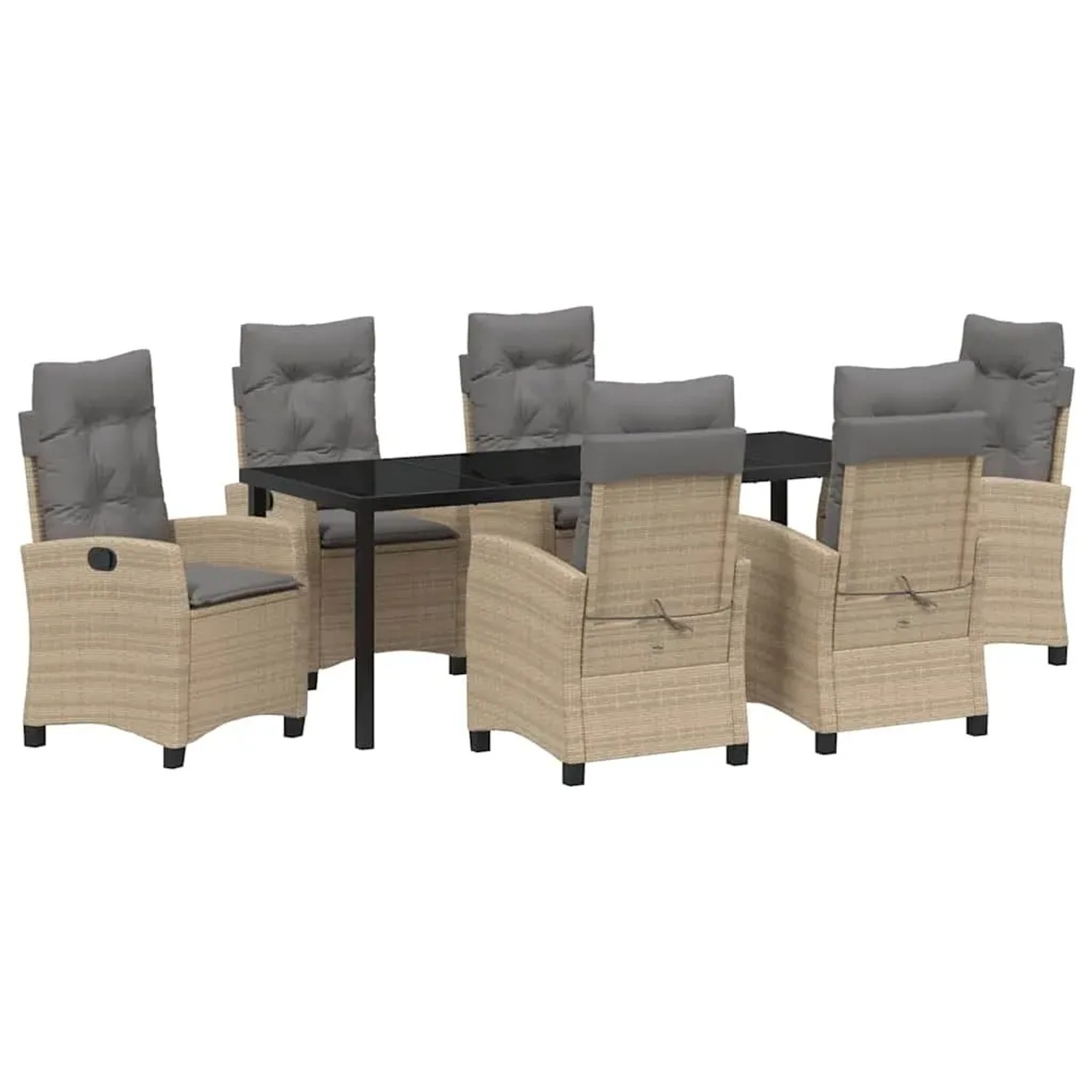vidaXL 7-Teiliges Gartentisch-Set mit Kissen in Beige aus Poly Rattan 3380405