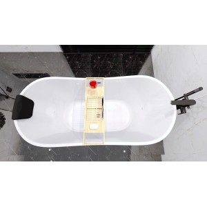 Freistehende Badewanne ROSSA 170x80 mit Kopfstütze und Ablaufgarnitur, Aufsicht.