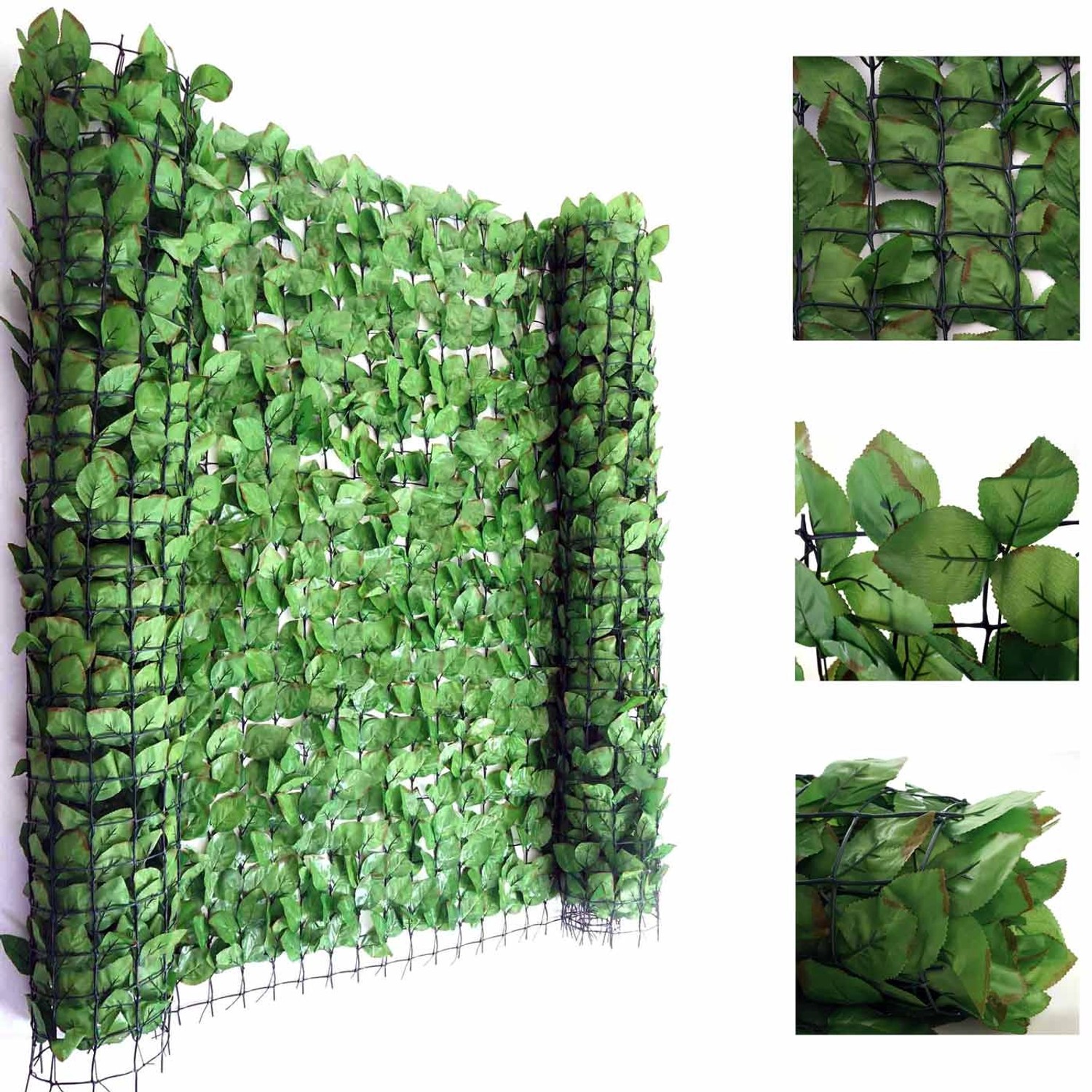 MCW Balkonsichtschutz T811 Buche, 300x150cm, hellgrüne Blätter auf flexiblem Gitter.