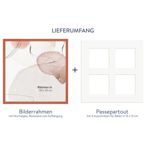 WANDStyle Galerierahmen G950 Kirschbaum 40x40 cm für 4 Fotos, inklusive Passepartout.