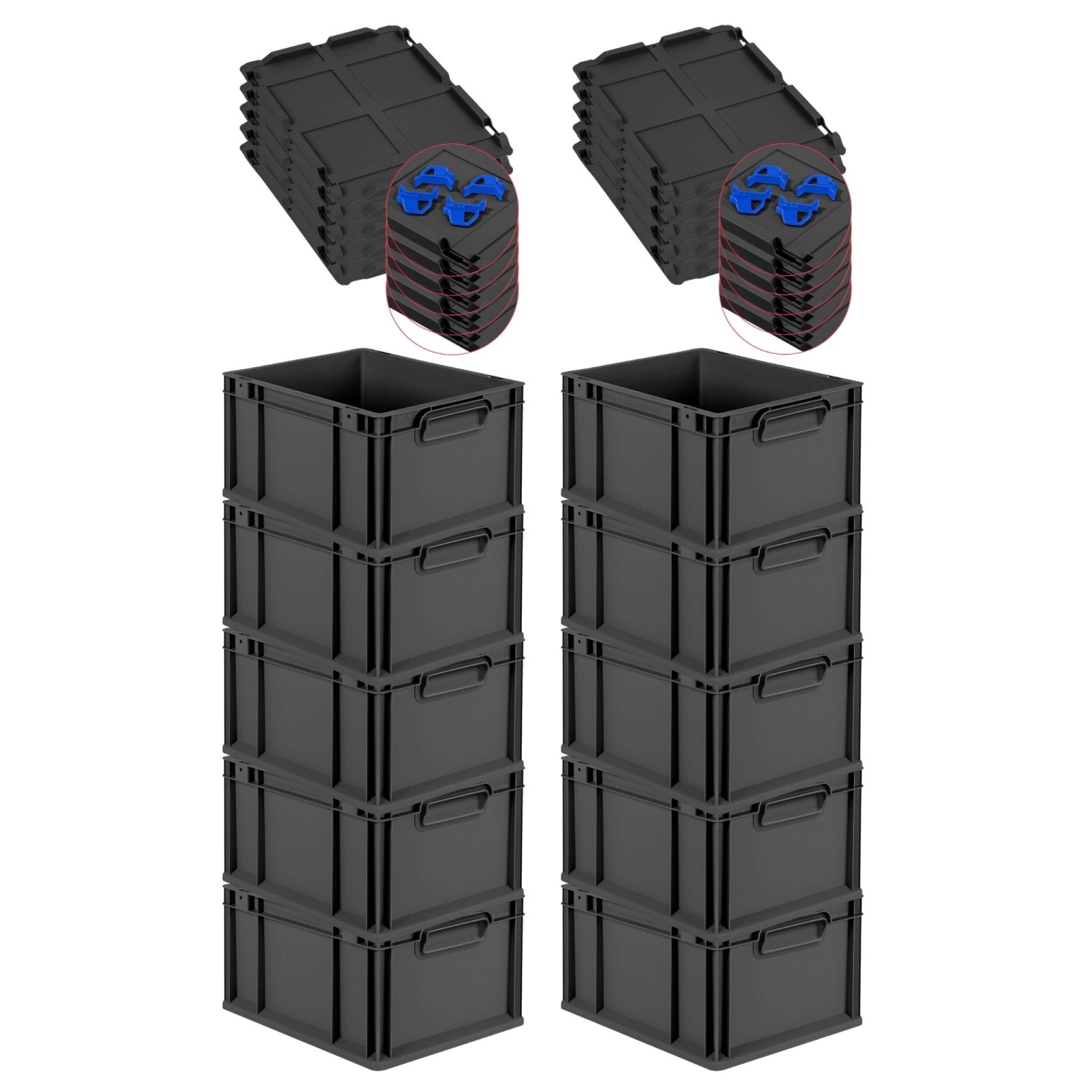 PROREGAL SparSet 10x Eurobox Nextgen Grip Mit Auflagedeckel Und Blauen Vers günstig online kaufen