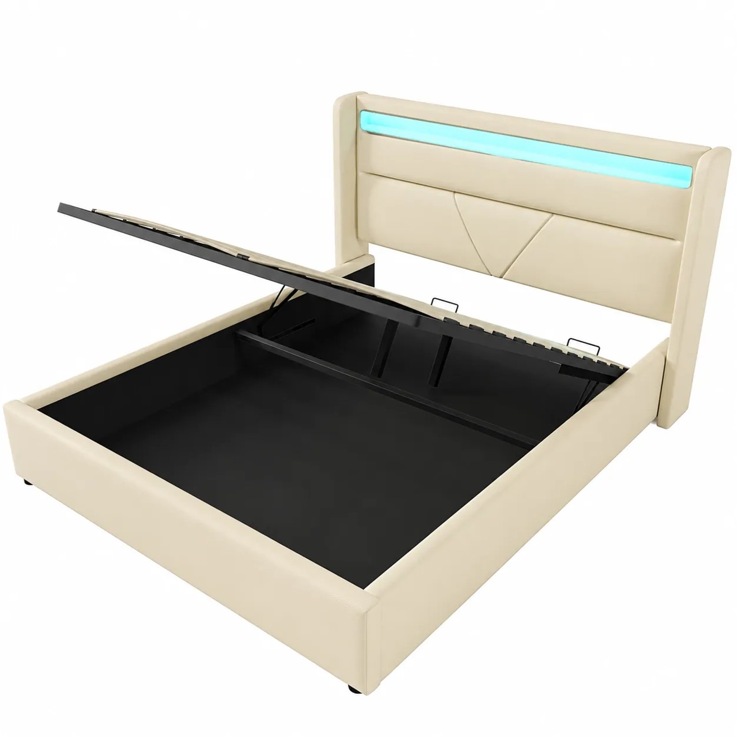 okwish Polsterbett 140x200cm mit LED Beleuchtungsleiste Schlafzimmer Weiß ohne Matratze