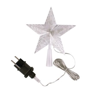 Transparente LED Weihnachtsbaumspitze Stern, warmweiß leuchtend, mit Kabel und Stecker für Innen.
