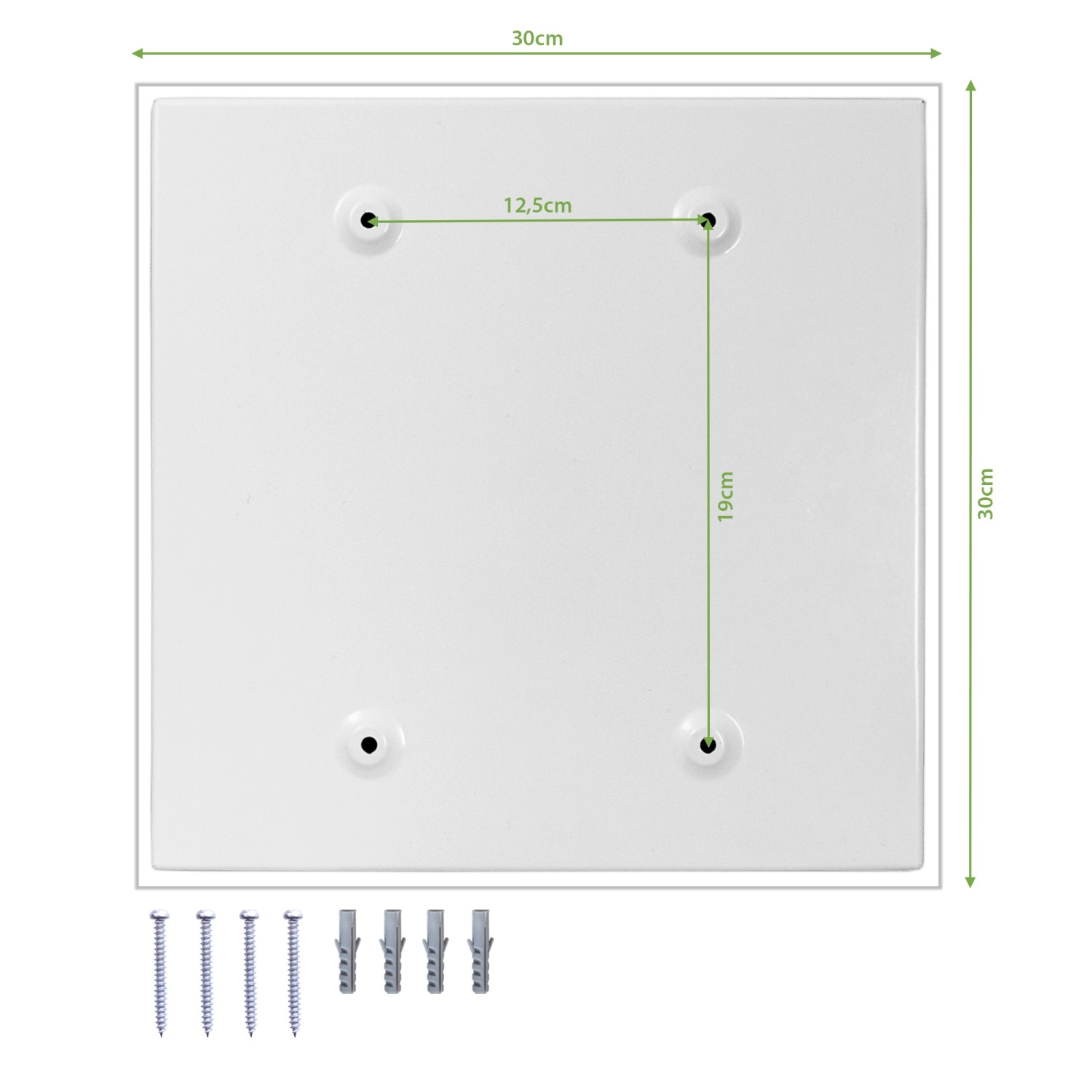 Rückseite des weißen Banjado Schlüsselkastens 30x30cm mit Montagematerial.