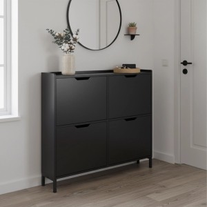 Relaxdays Schuhkipper MDF Eisen Schwarz mit 4 Fächern 90 cm x 100 cm x 19 cm 22,4 kg