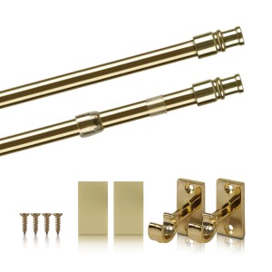 Bestlivings Cafehausstange Messing Gold, ausziehbar mit Klemmträgern und Zubehör.