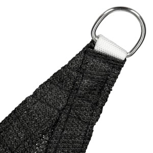 Detailaufnahme eines anthrazitfarbenen ECD Germany Sonnensegels (Dreieck) mit Edelstahlring.