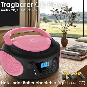 Cyberlux CL-620 CD-Player Tragbar CD/MP3/USB Radio Pink