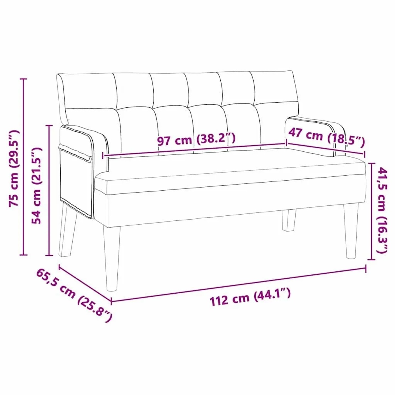 Cremefarbene Chesterfield Bank aus Samt, 112x65,5x75 cm, mit Holzbeinen.