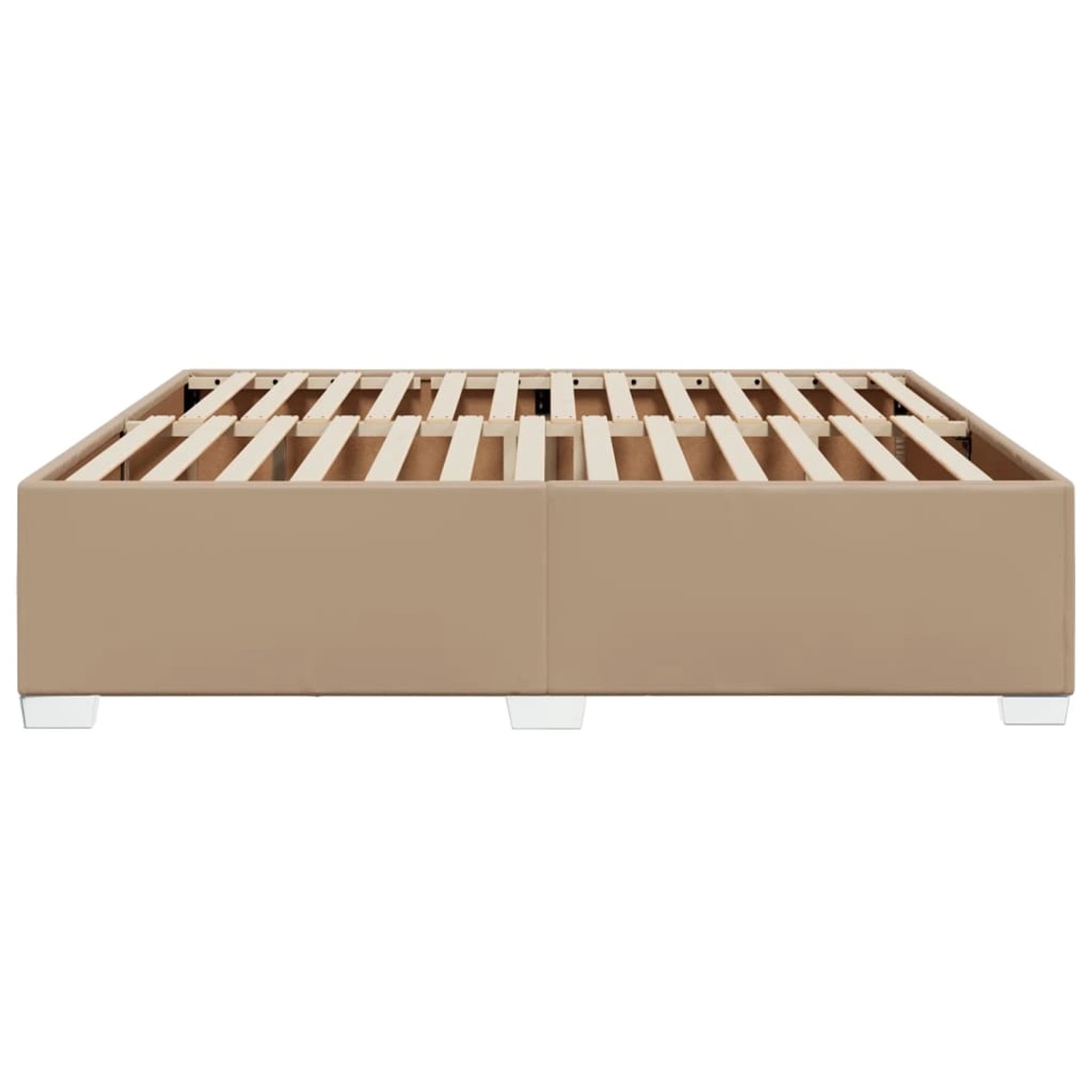 Bettgestell in Cappuccino-Braun (180x200 cm) aus Kunstleder mit Lattenrost und Füßen.