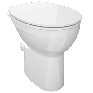 Weißes Domberg Stand-WC-Set DB1003 mit WC-Sitz und erhöhter Sitzposition.