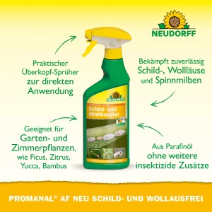 Neudorff Promanal AF Neu, anwendungsfertiges Mittel gegen Spinnmilben, Schild- und Wollläuse im 500 ml Sprüher.