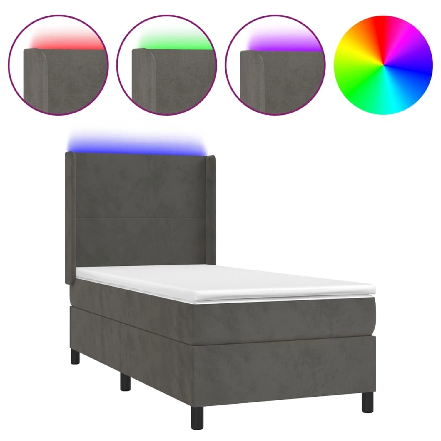 vidaXL Boxspringbett mit Matratze & LED Dunkelgrau 90x200 cm Samt 3139422 günstig online kaufen